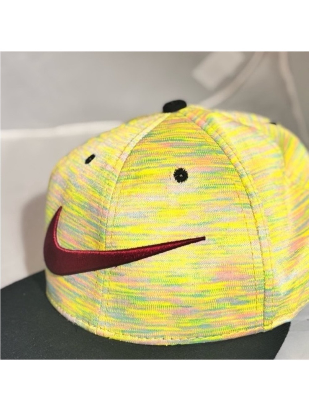 Nike Neon Multicolor Knit Cap with Maroon Swoosh